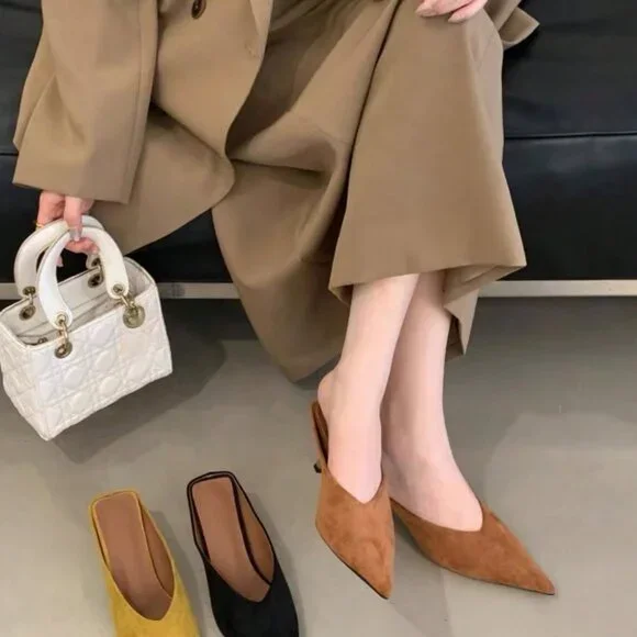 Brown Business Casual Women's High Heel Mule Sandals - Picture 2 of 4